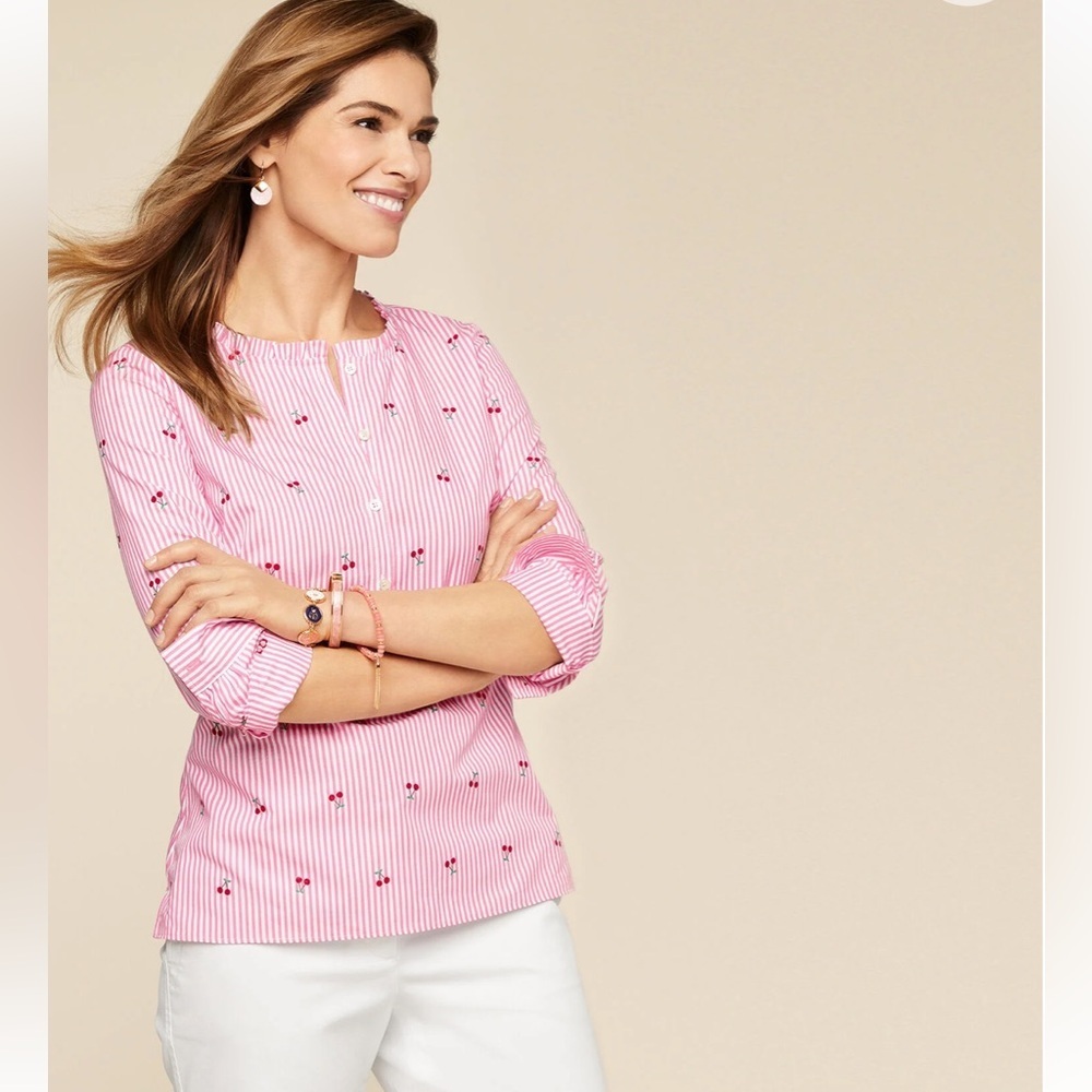 TALBOTS CHERRY JACQUARD POPOVER